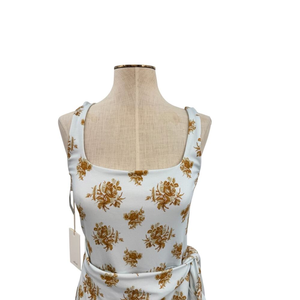 Aritzia Wilfred Saturn Mini Wrap Dress Snowmelt Blue Maplewood Floral NWT Size M - Picture 3 of 13